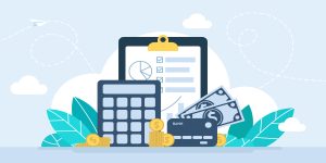 Document of payment, tax. Check, contract. Budget planning calculator, bill payment abstract metaphor, tax credit, bank account. Flat illustration. Abstract business concept vector illustration set.