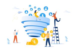 Sales funnel and lead generation. Marketing strategy. Sales pipeline management, representation of sales prospects, customer prospects lifecycle concept. Vector isolated concept creative illustration
